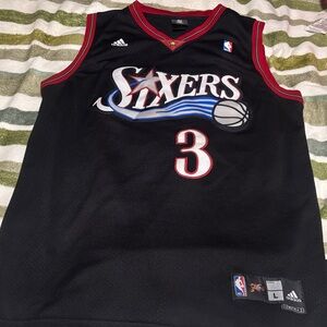 Adidas Allen Iverson Sixers Black Jersey with Red Trim